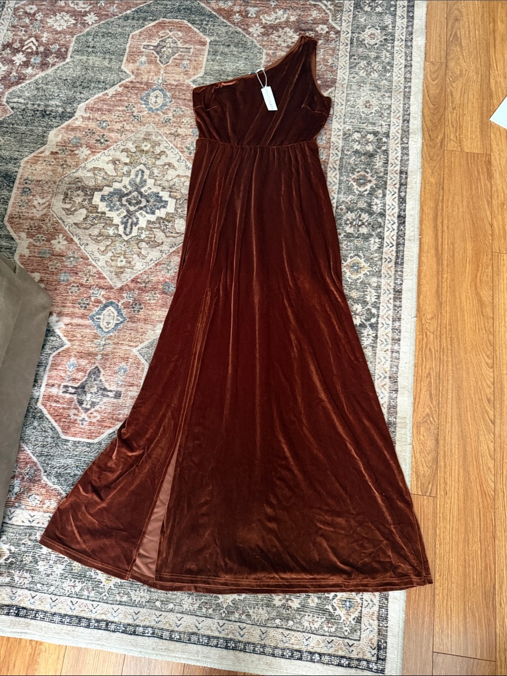 Baltic Born One-Shoulder Velvet Maxi Dress in Deep Brown Size Large NWT